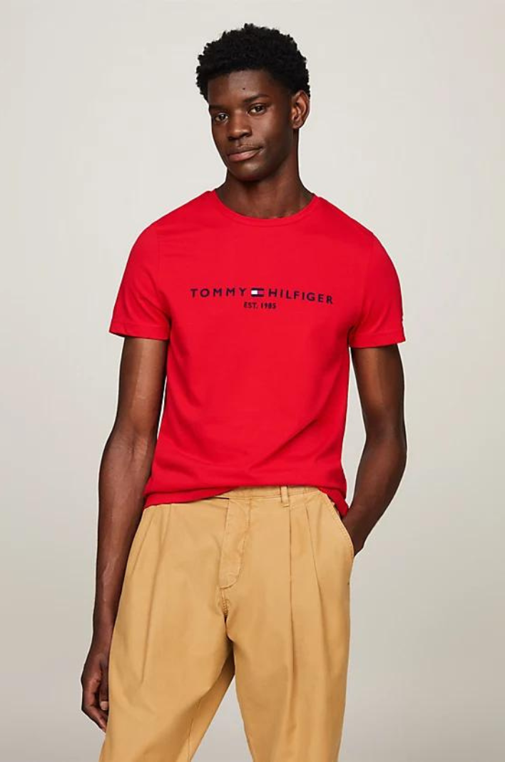 T-Shirt logo poitrine Tommy Hilfiger rouge coton bio