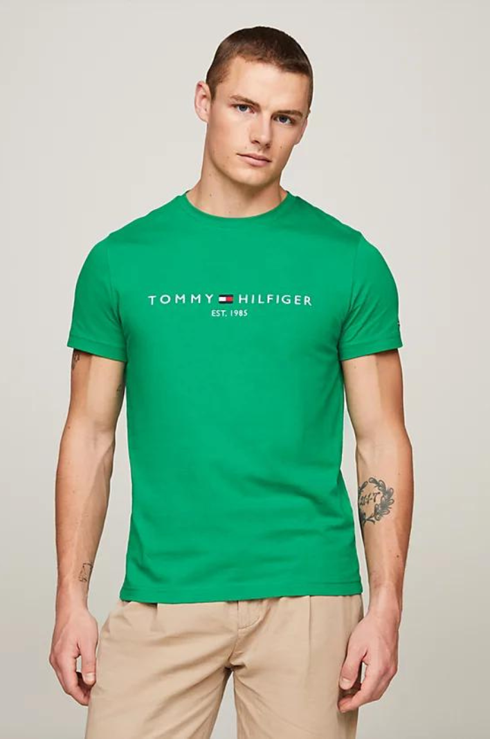 T-Shirt logo poitrine Tommy Hilfiger vert coton bio