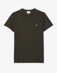 T-Shirt uni Lacoste kaki en coton pour homme | Georgespaul