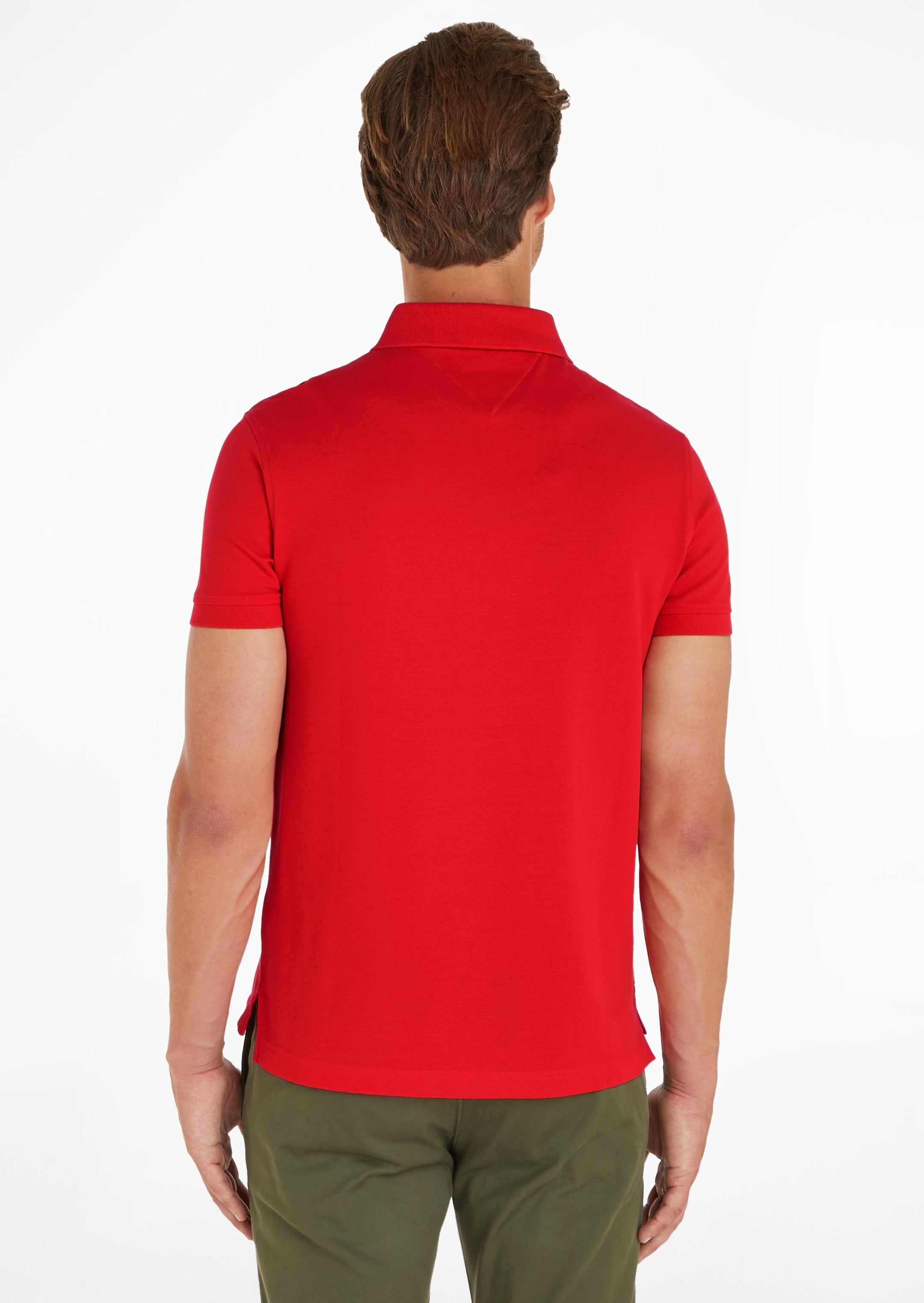 Polo Tommy Hilfiger ajusté rouge en coton bio stretch