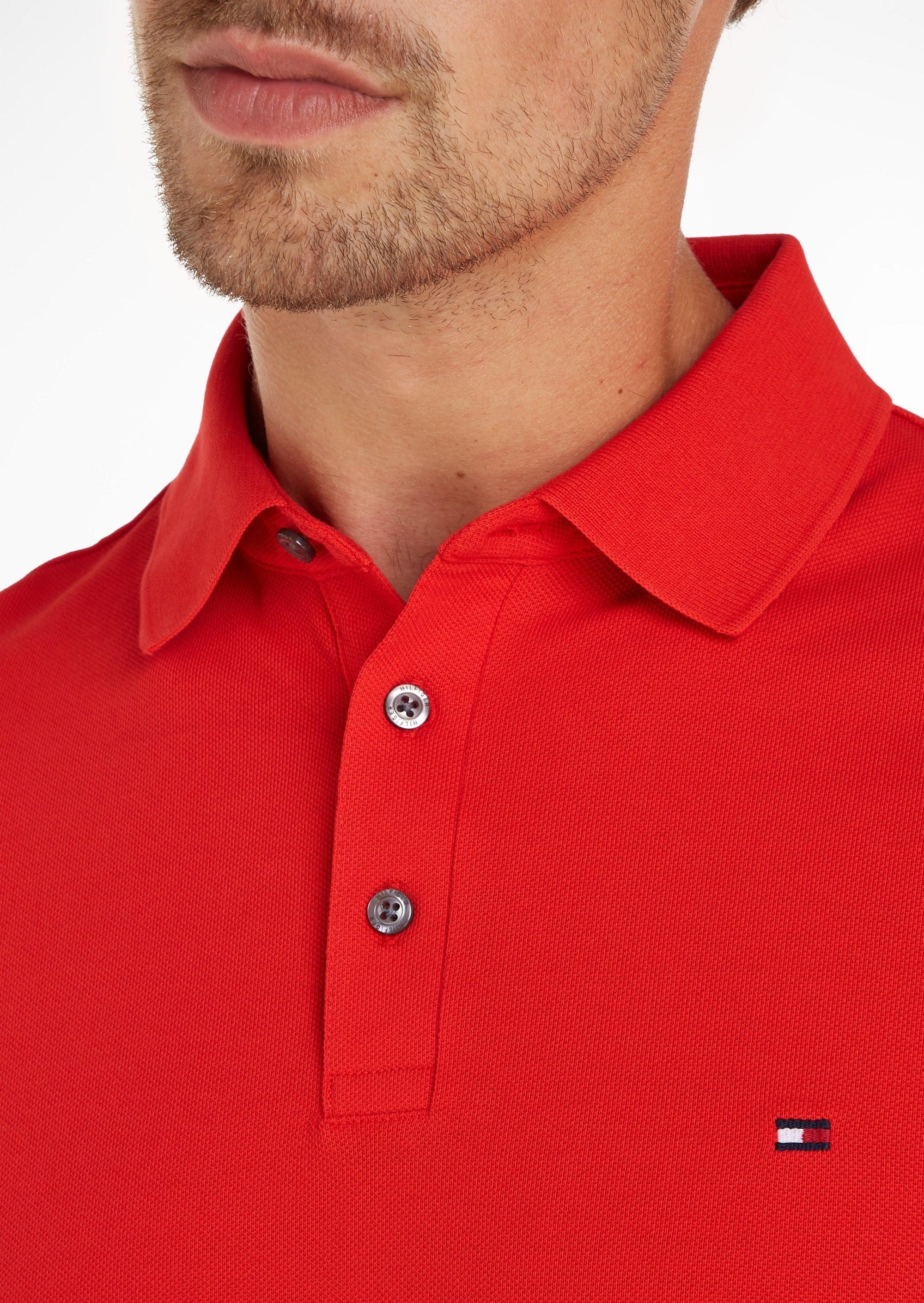 Polo Tommy Hilfiger ajusté rouge en coton bio stretch - Georgespaul