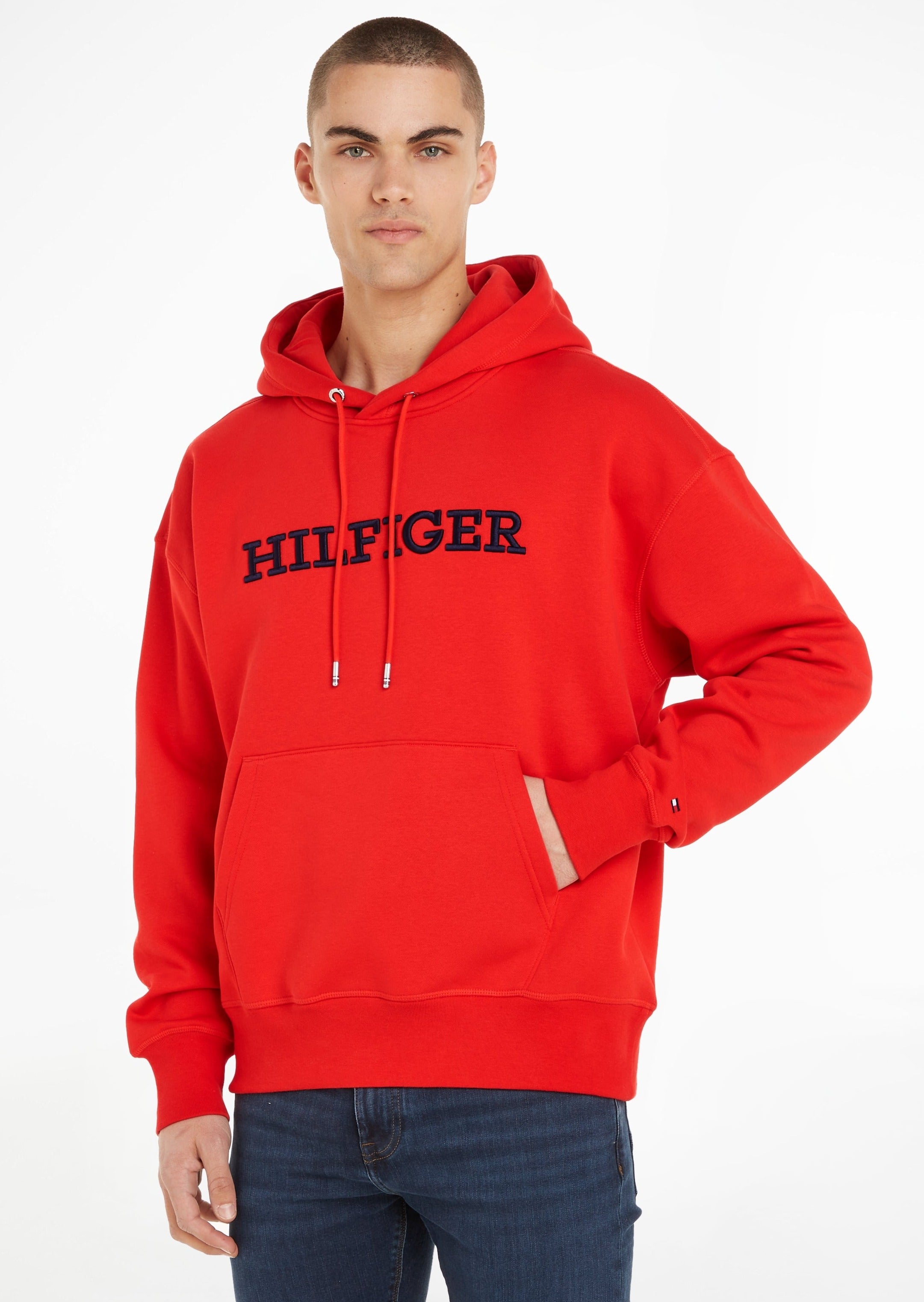 Sweat à capuche Tommy Hilfiger oversize rouge en coton bio