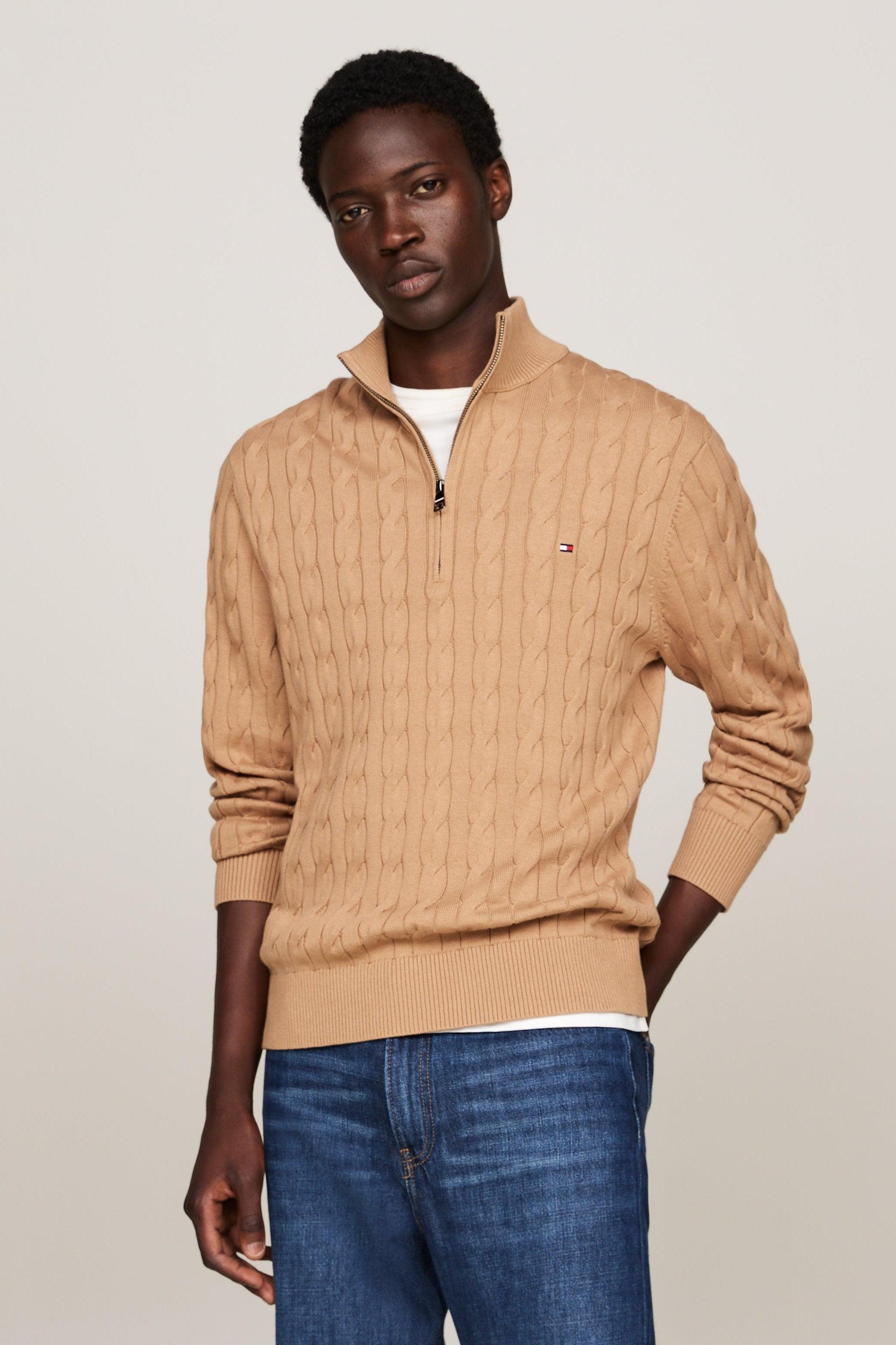 Pull demi-zip Tommy Hilfiger beige - Georgespaul