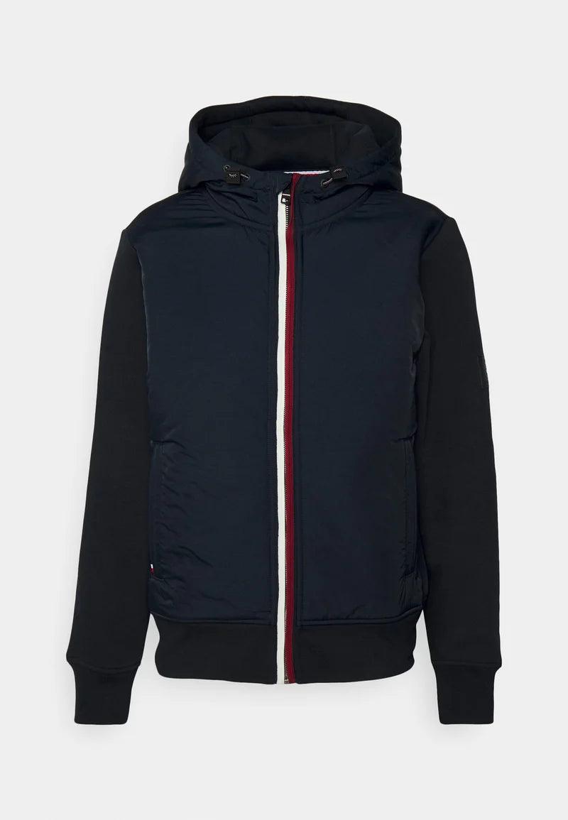 Veste bi-matière à capuche Tommy Hilfiger marine en coton bio - Georgespaul