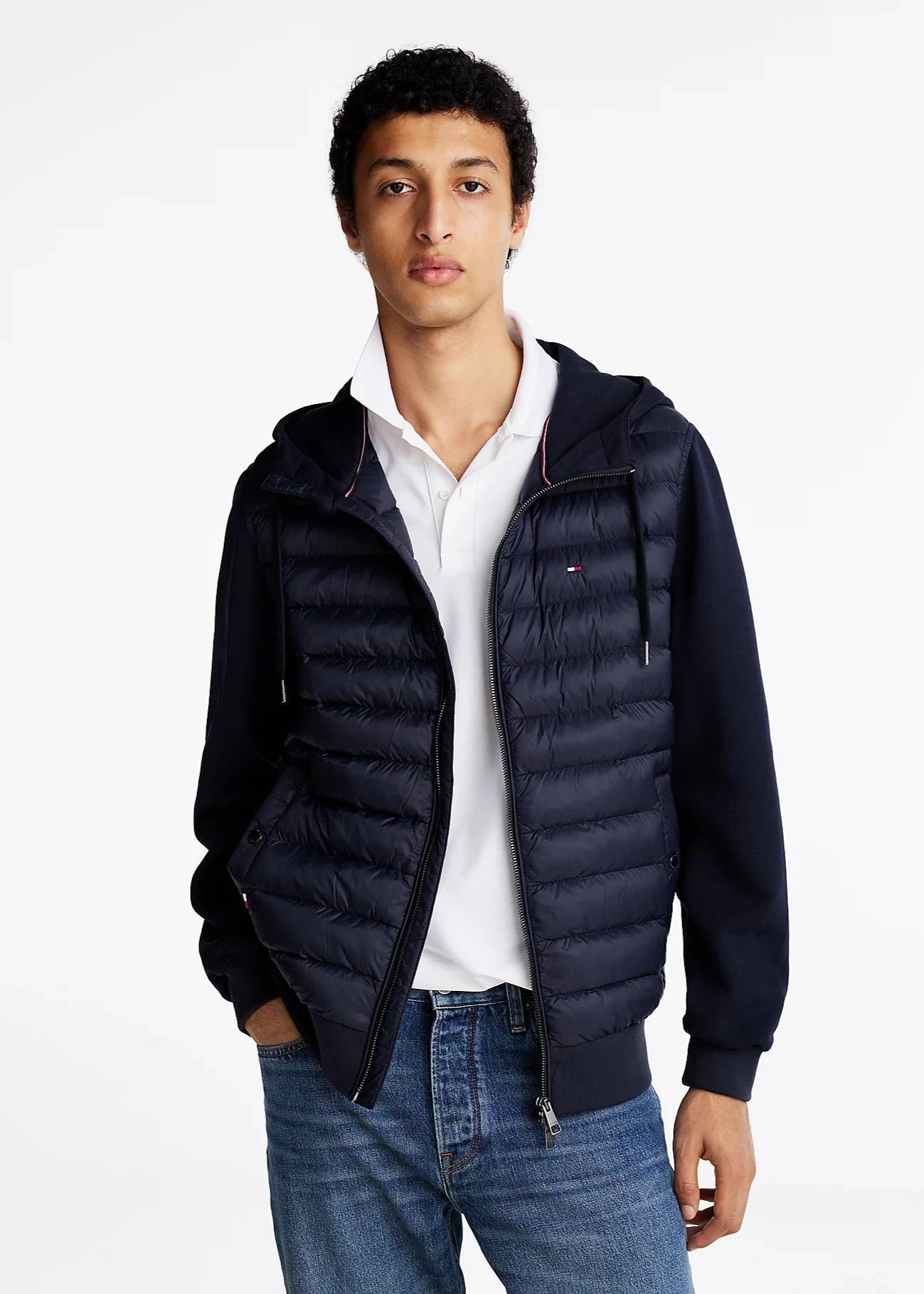 Veste bi matière à capuche Tommy Hilfiger marine pour homme | Georgespaul 