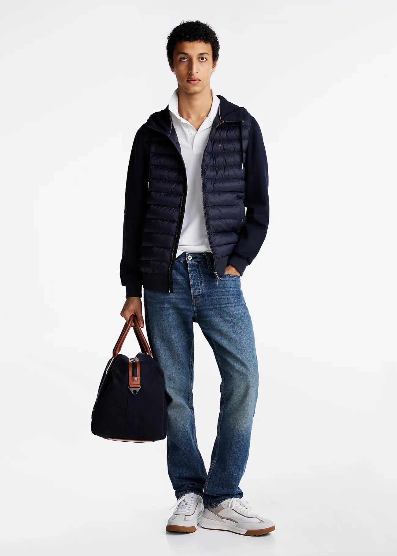 Veste bi matière à capuche Tommy Hilfiger marine pour homme | Georgespaul 