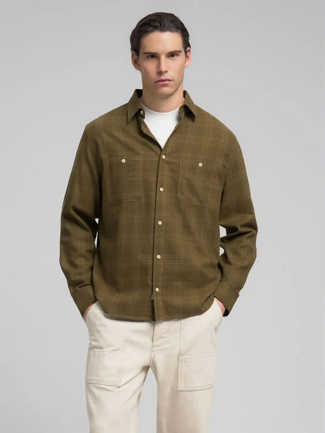 chemise-carreaux-replay-kaki-homme-face