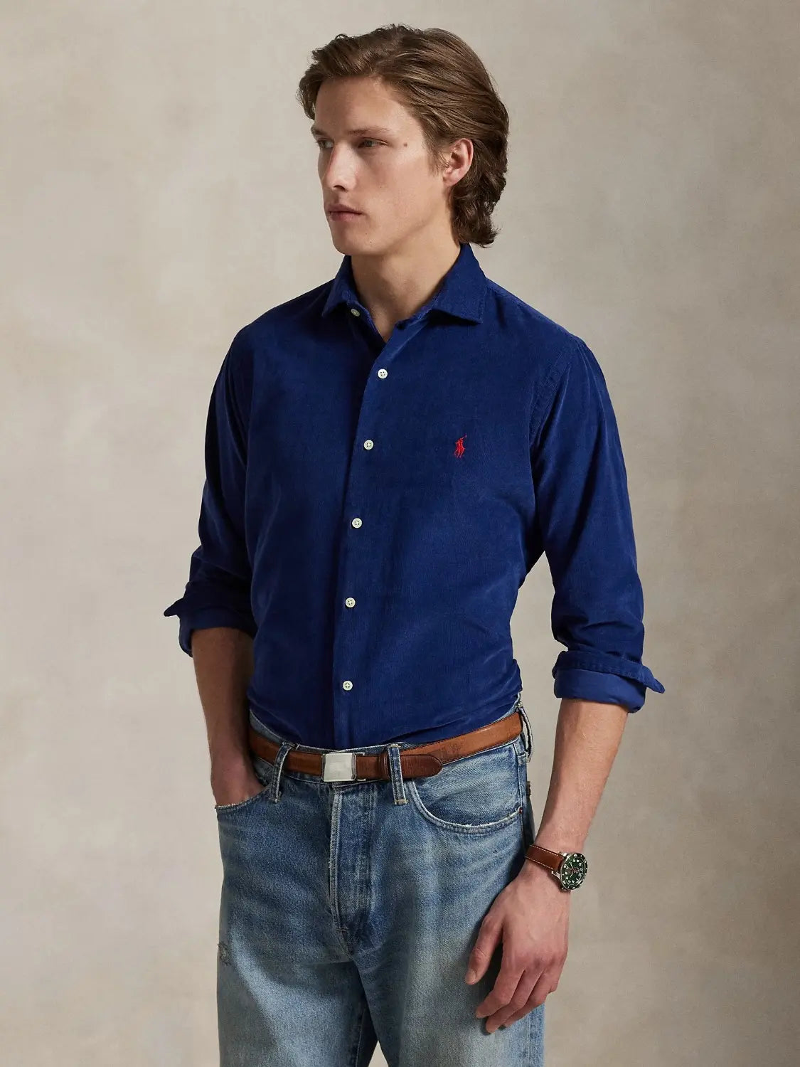 chemise-ralph-lauren-custom-fit-bleue-velours-homme-face