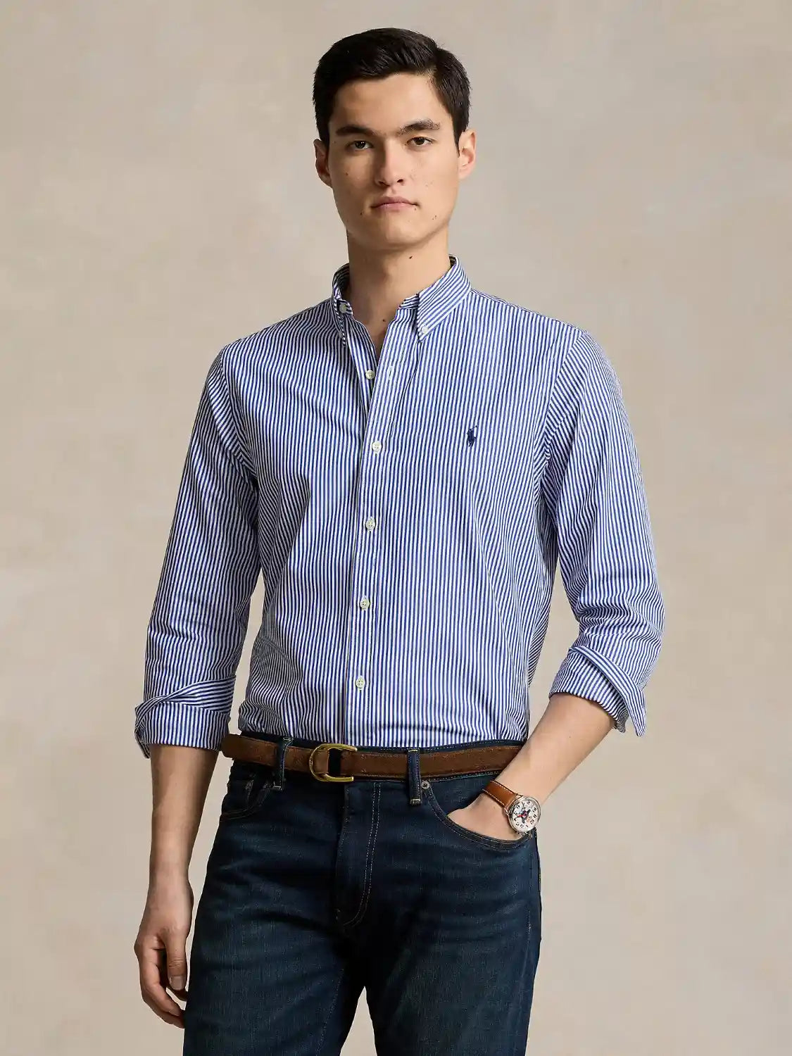 chemise-rayée-ralph-lauren-bleue-homme-face
