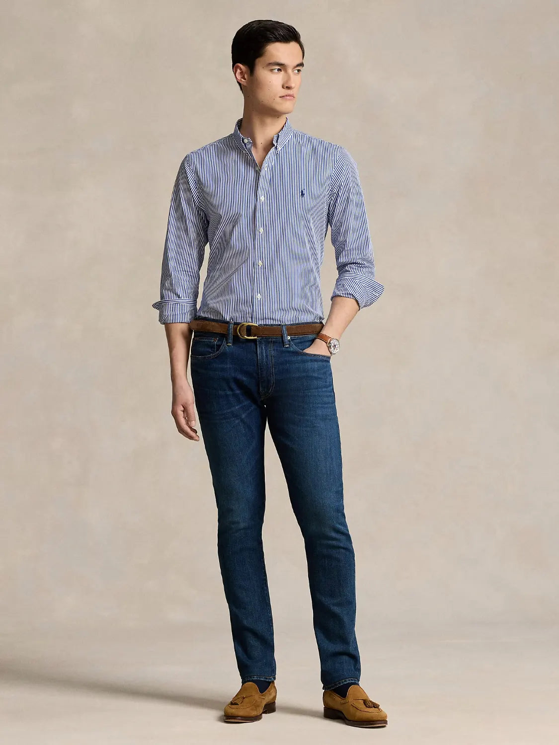 chemise-rayée-ralph-lauren-bleue-homme-porte