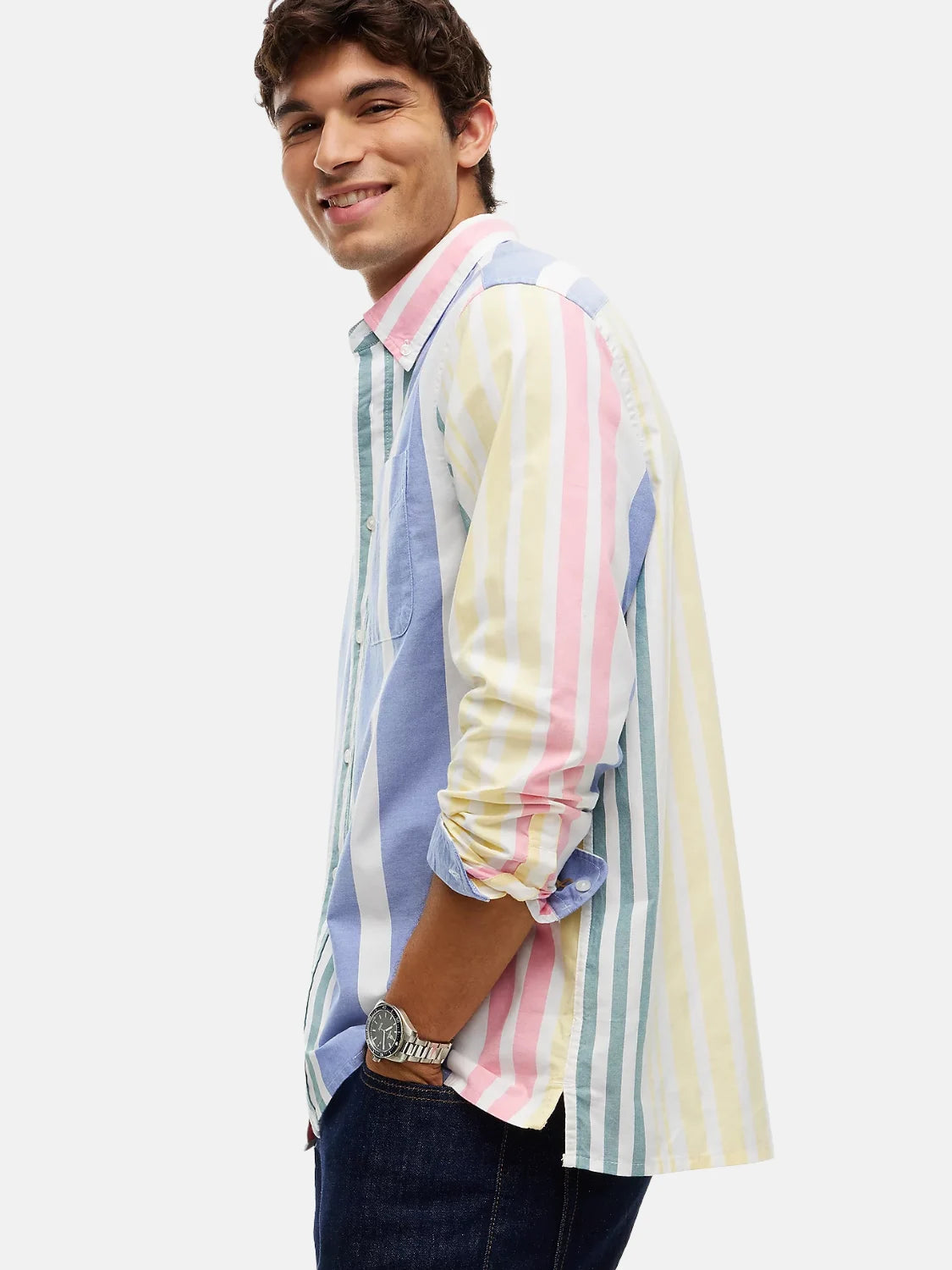 chemise-rayee-tommy-jeans-beige-profil