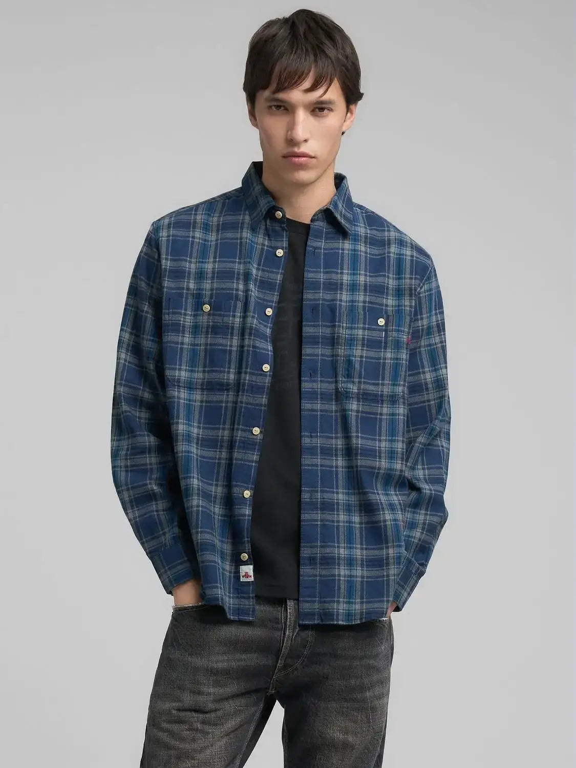 chemise-replay-bleue-carreaux-homme-face