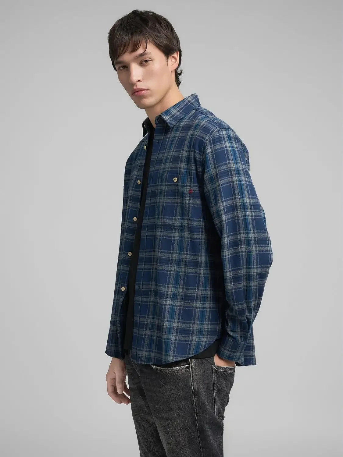 chemise-replay-bleue-carreaux-homme-profil
