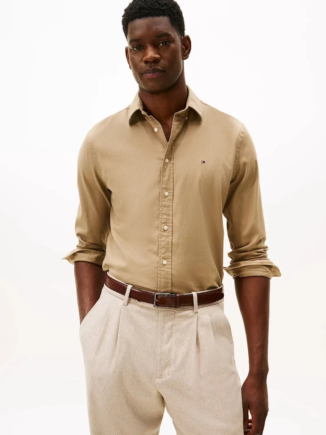 chemise-tommy-hilfiger-technologie-flex-beige-homme-face