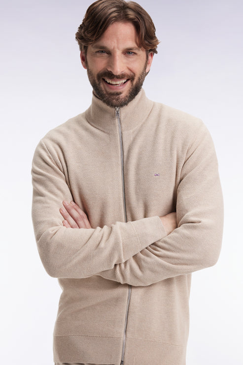 gilet-zippe-eden-park-beige-homme-face