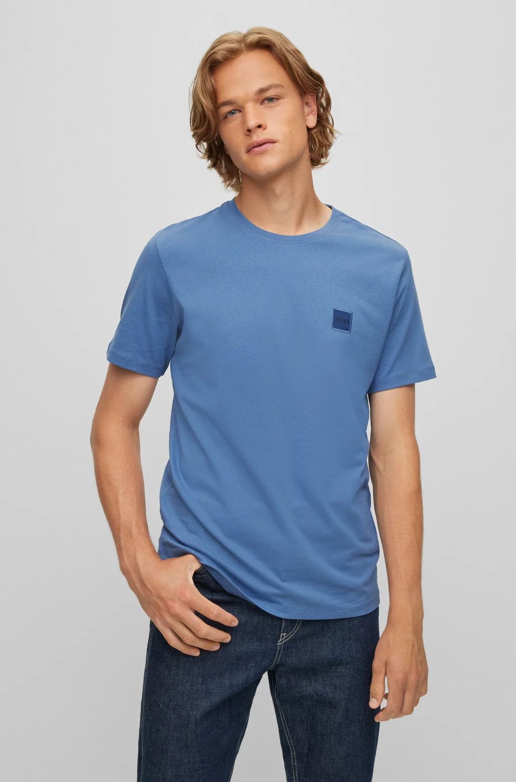 T-Shirt col rond BOSS bleu en coton | Georgespaul