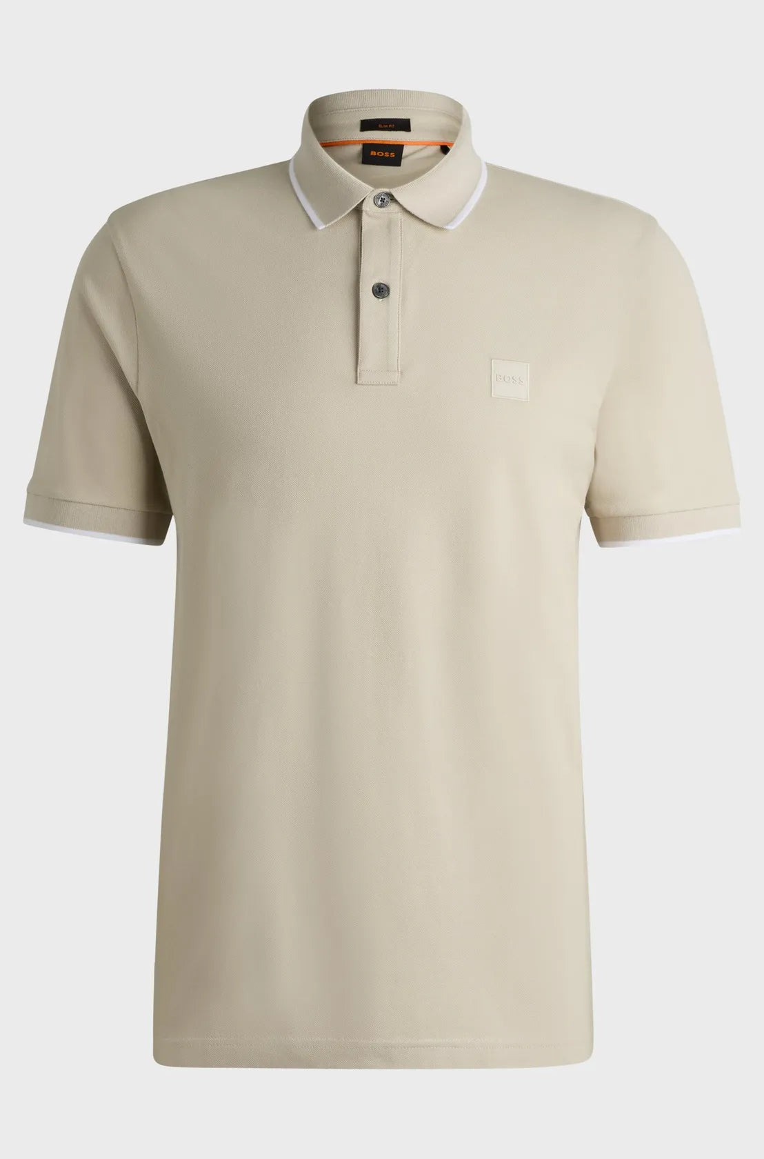polo-boss-homme-beige-a-plat-face