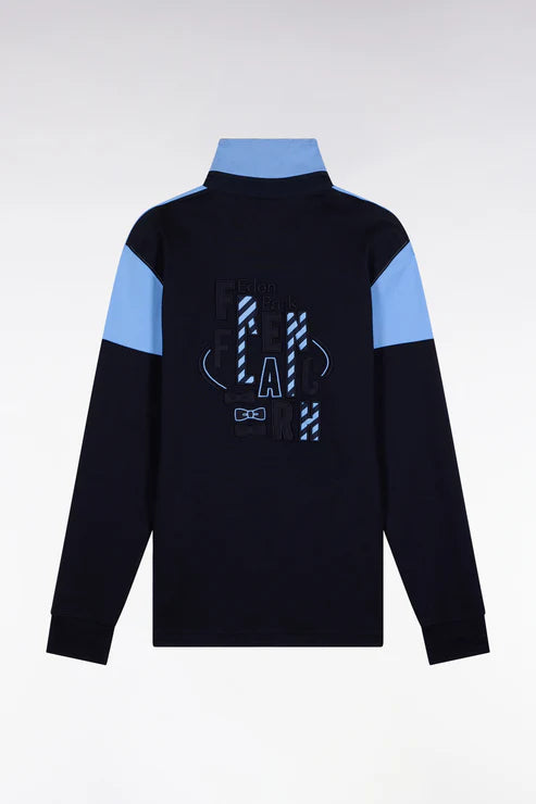 polo-eden-park-manches-longues-homme-bleu-a-plat