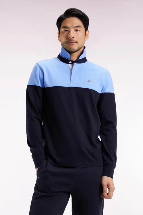 polo-eden-park-manches-longues-homme-bleu-face
