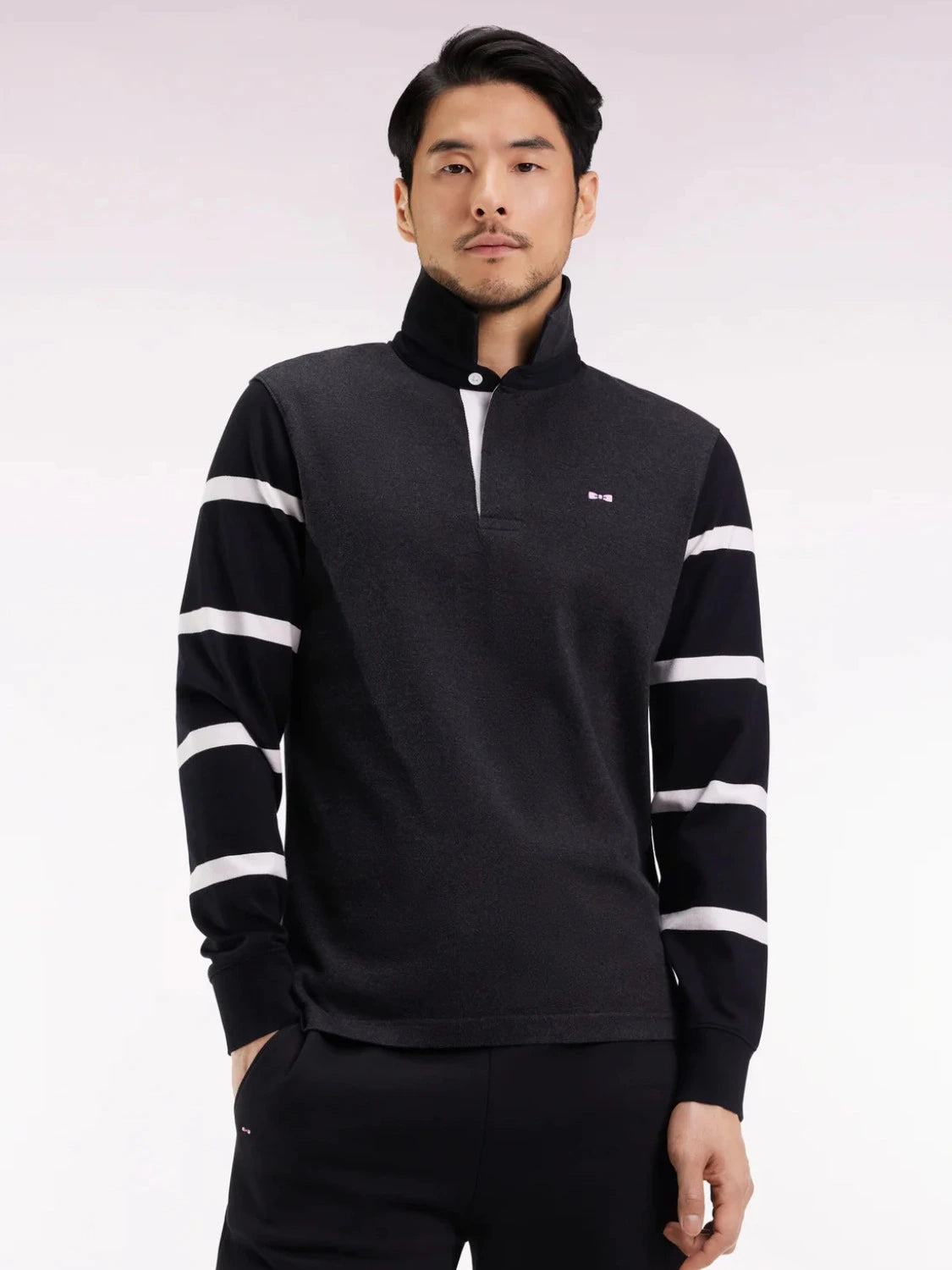 polo-manches-longues-eden-park-gris-homme-face