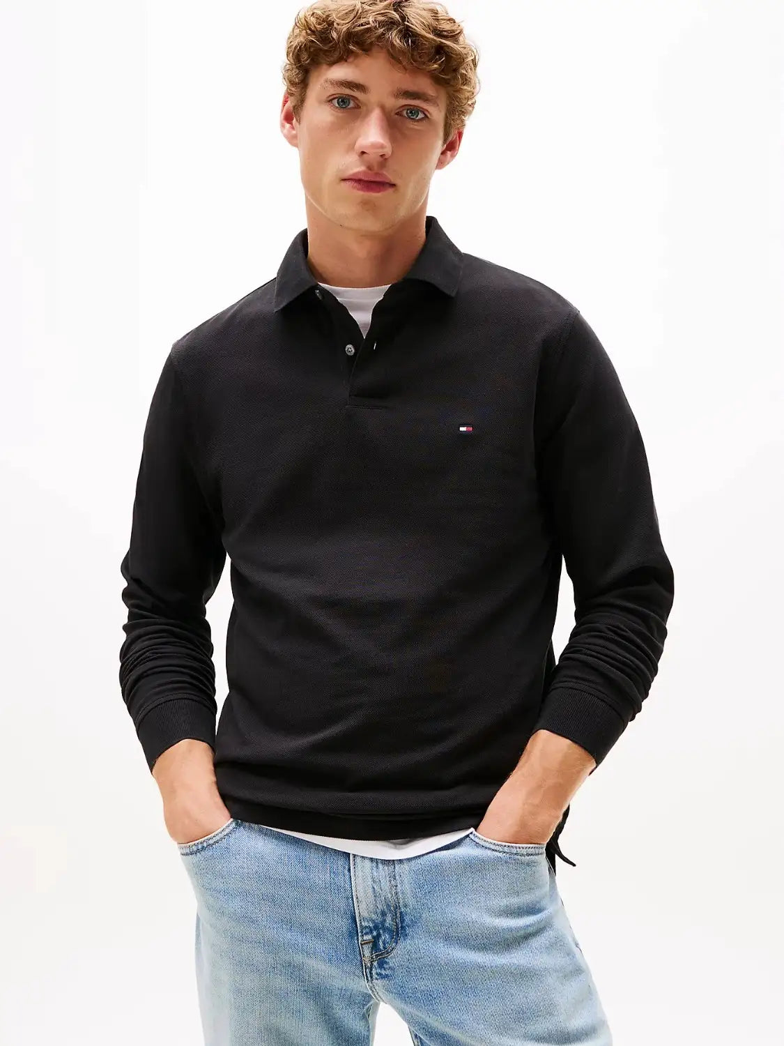 polo-manches-longues-tommy-hilfoger-noir-face