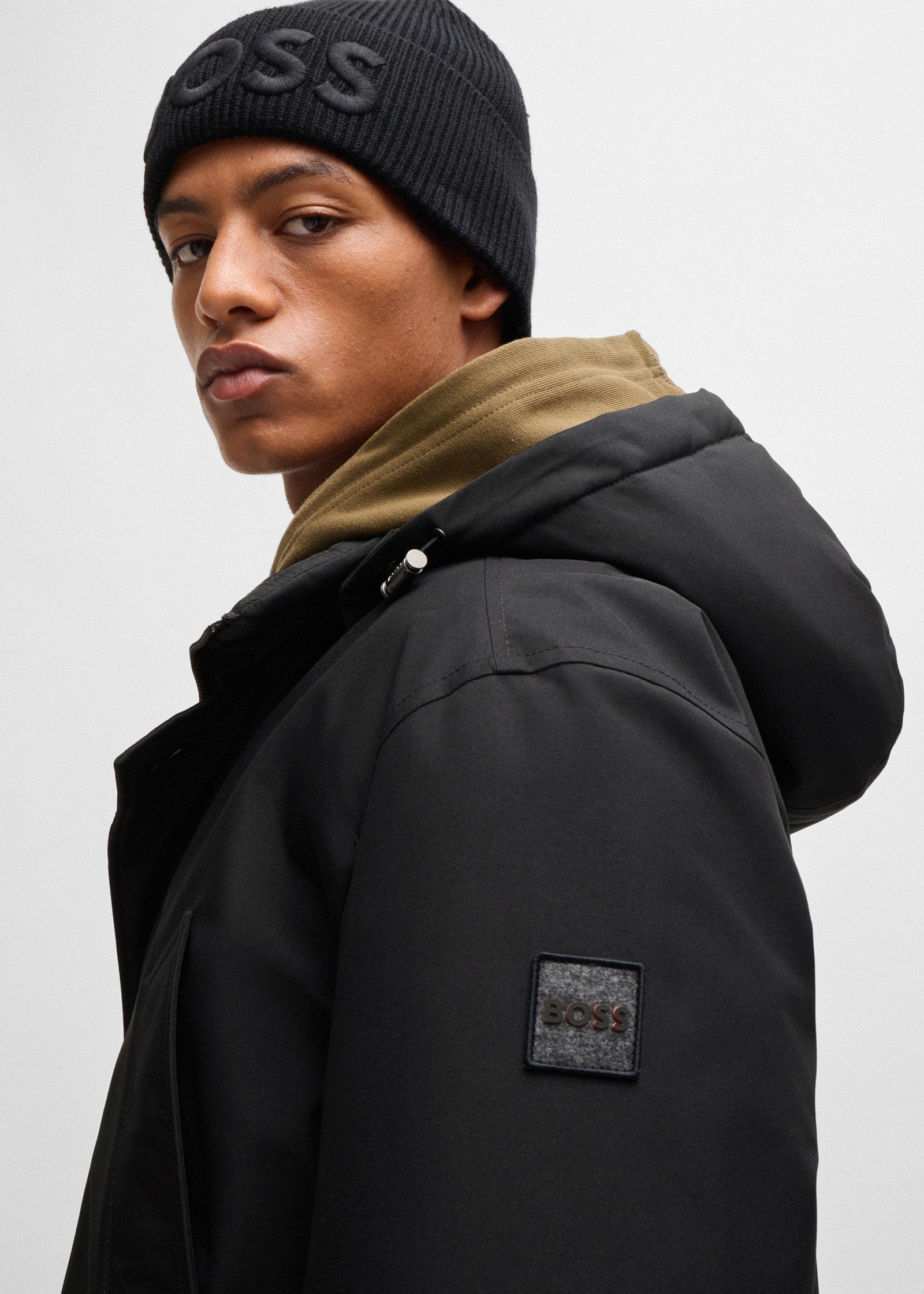 Parka à capuche homme BOSS noir déperlante | Georgespaul