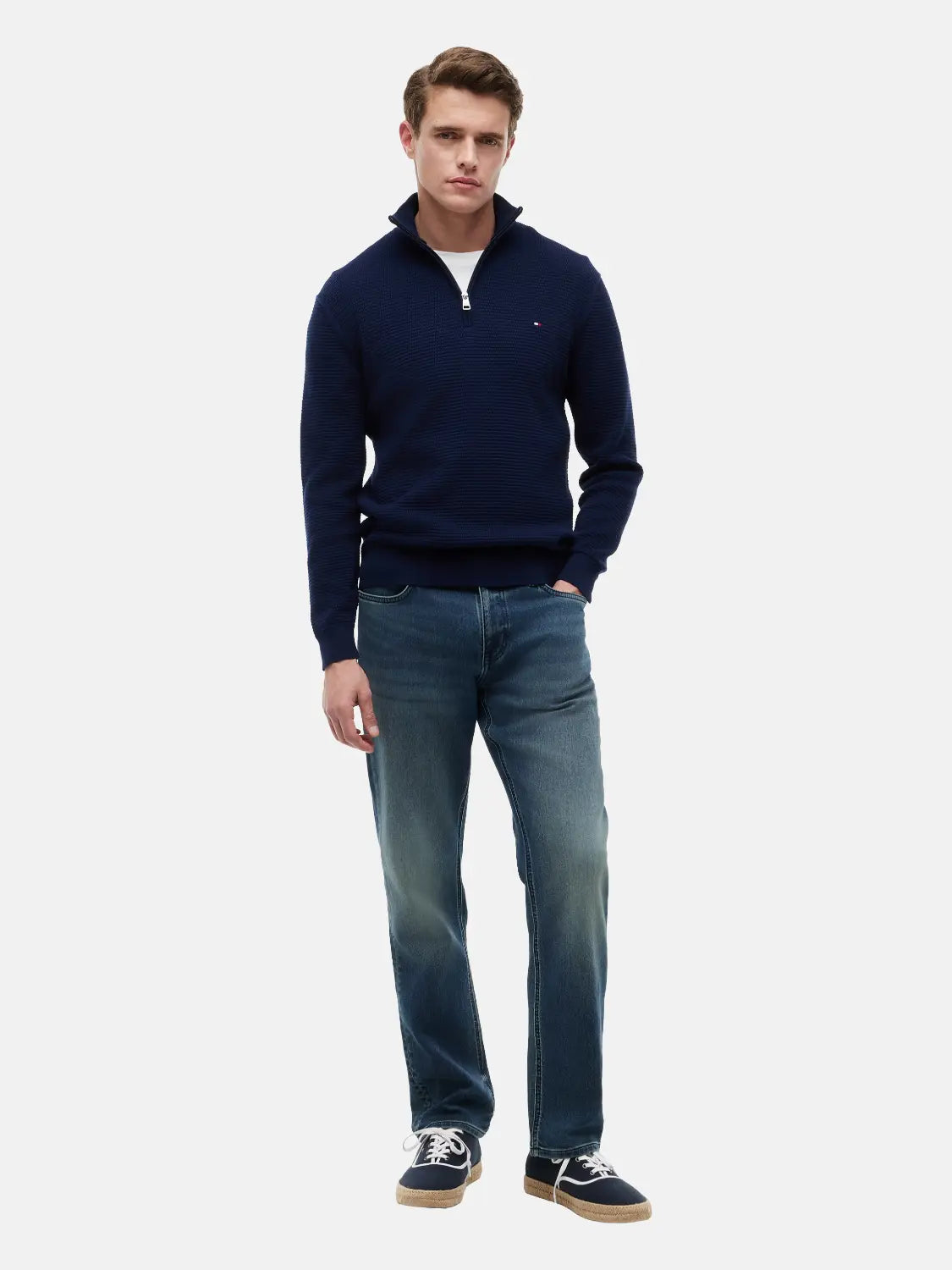 pull-camionneur-tommy-hilfiger-marine-coton-porte
