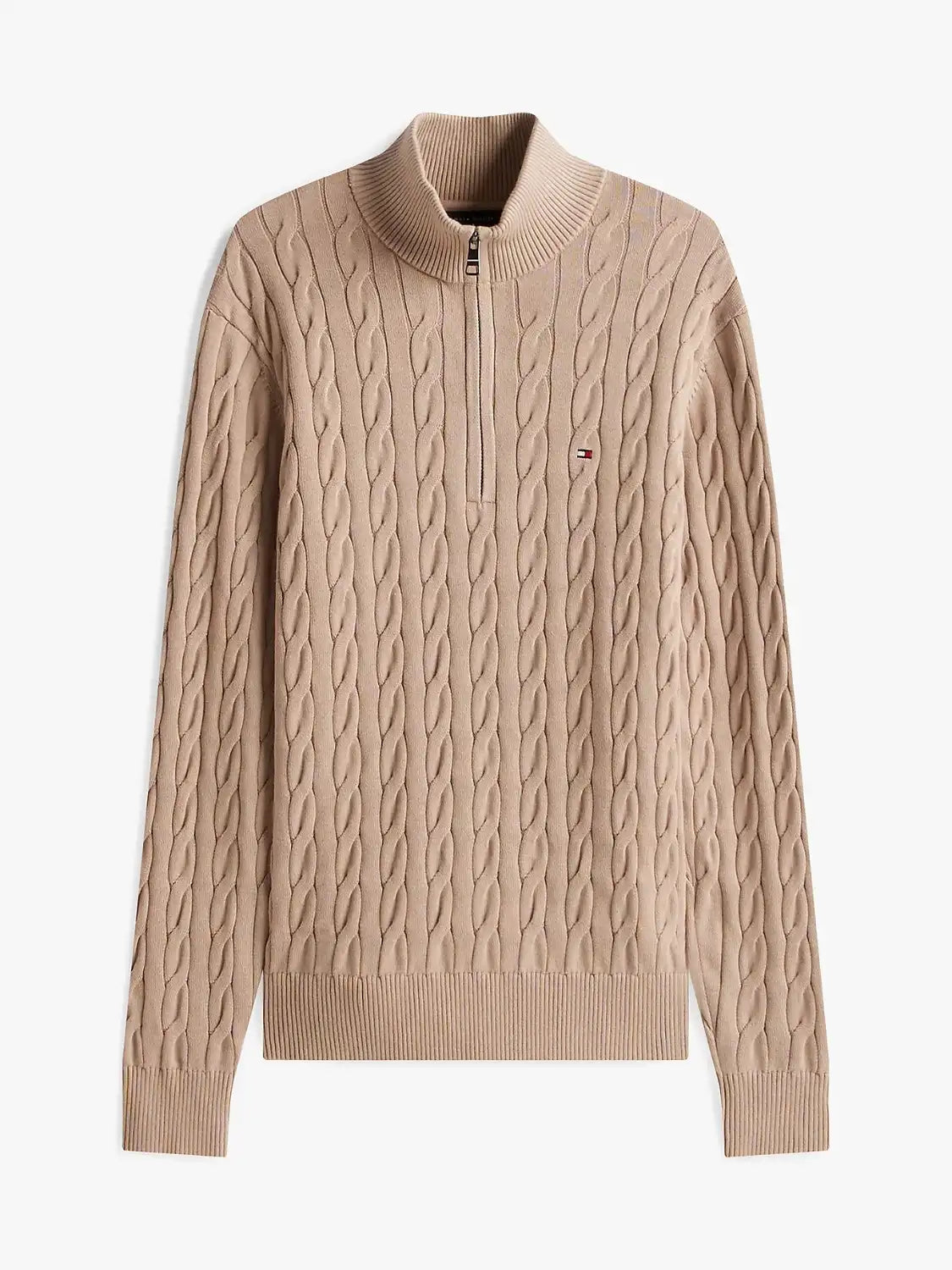 pull-camionneur-tommy-hilfiger-torsade-beige-a-plat