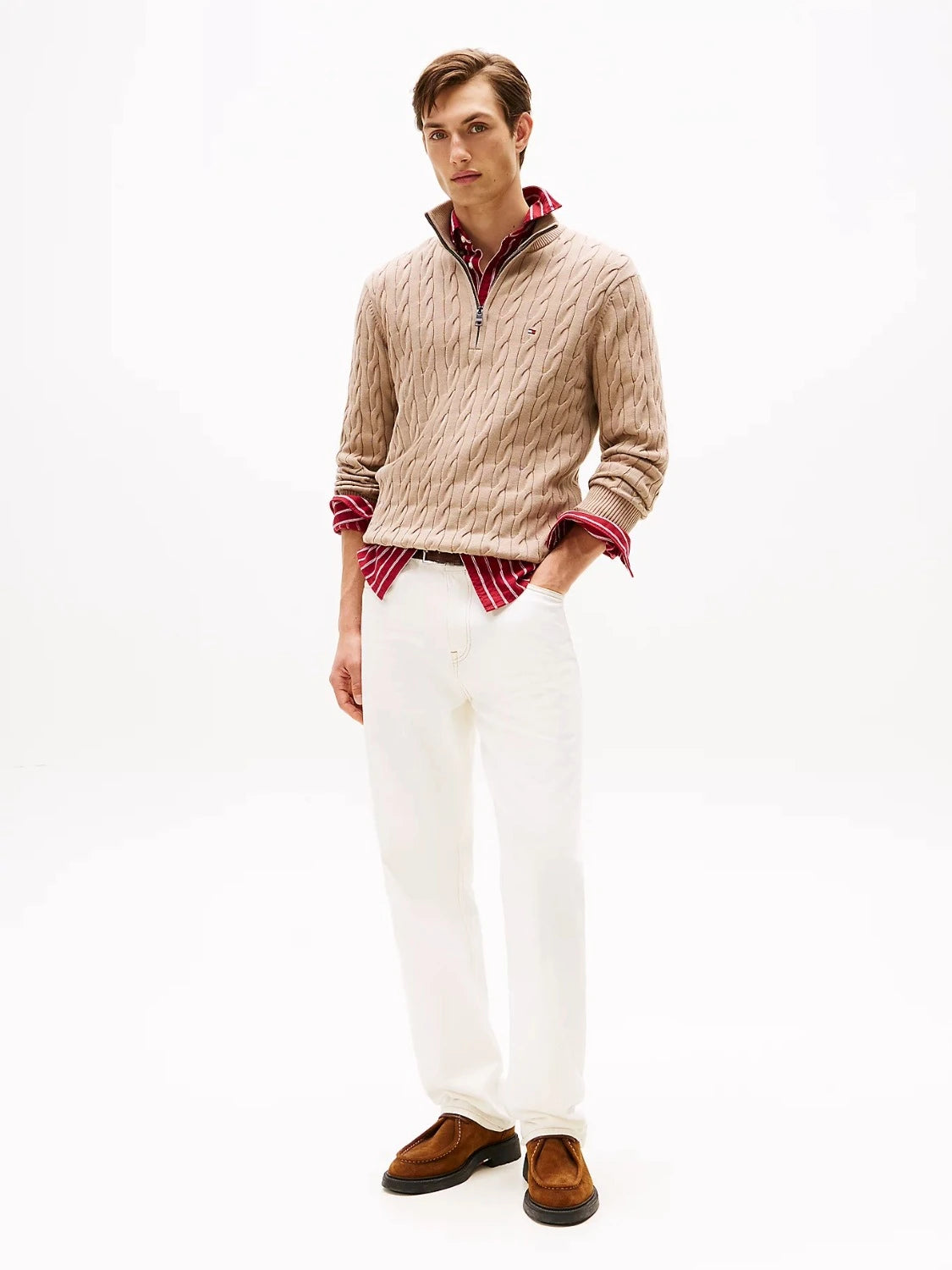 pull-camionneur-tommy-hilfiger-torsade-beige-porte