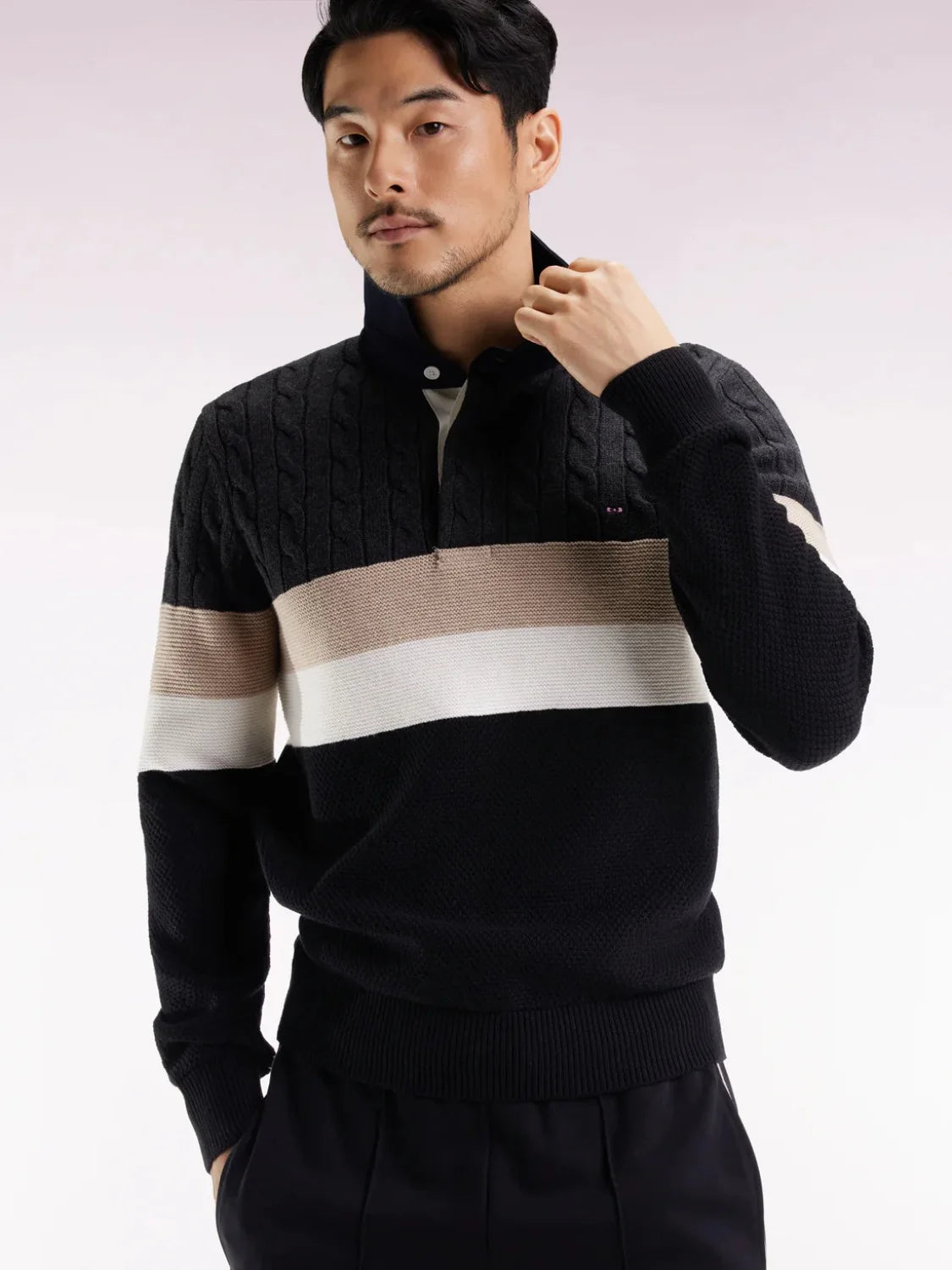 pull-col-polo-eden-park-gris-homme-face