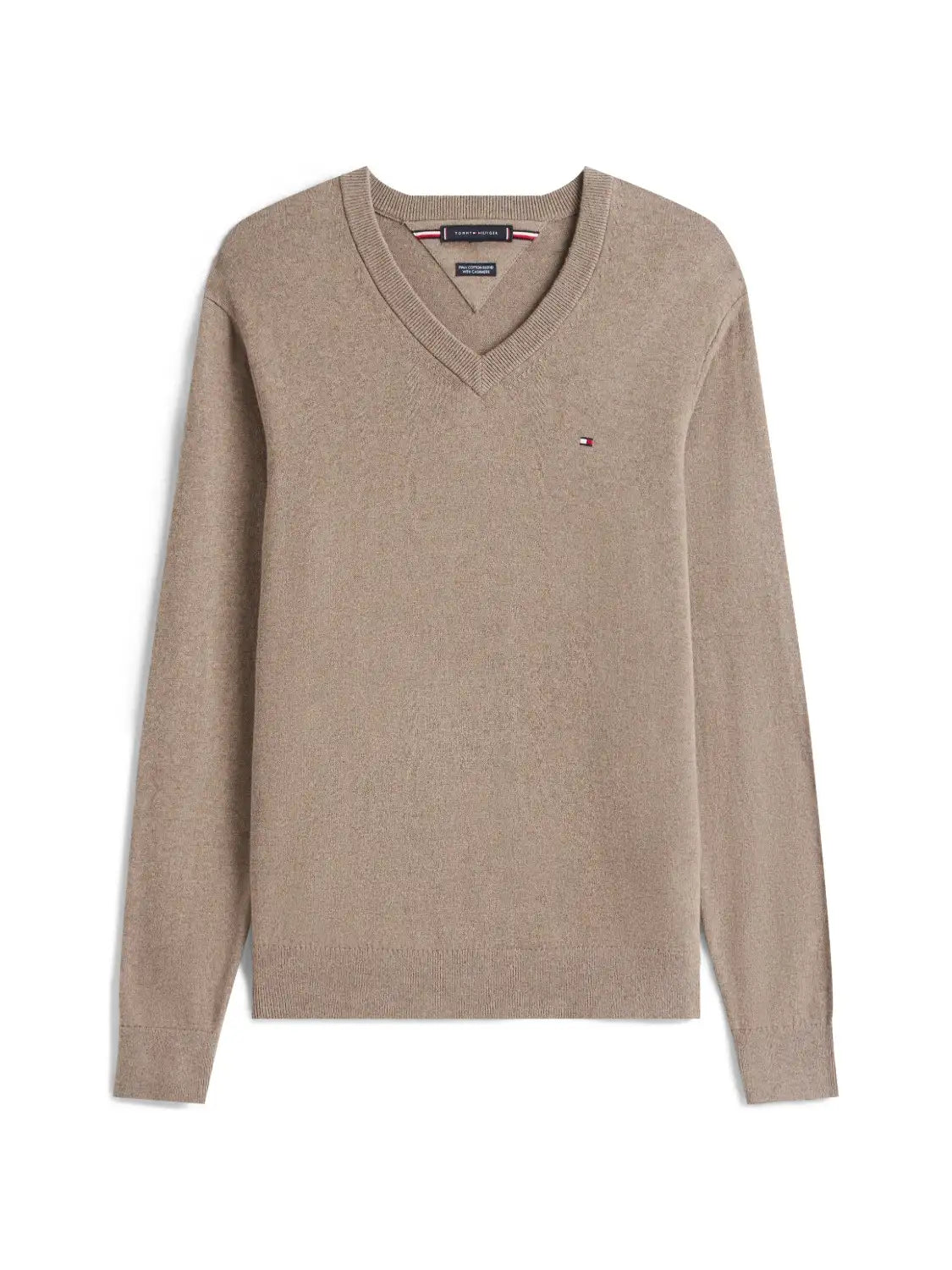 pull-col-v-tommy-hilfiger-homme-beige-a-plat