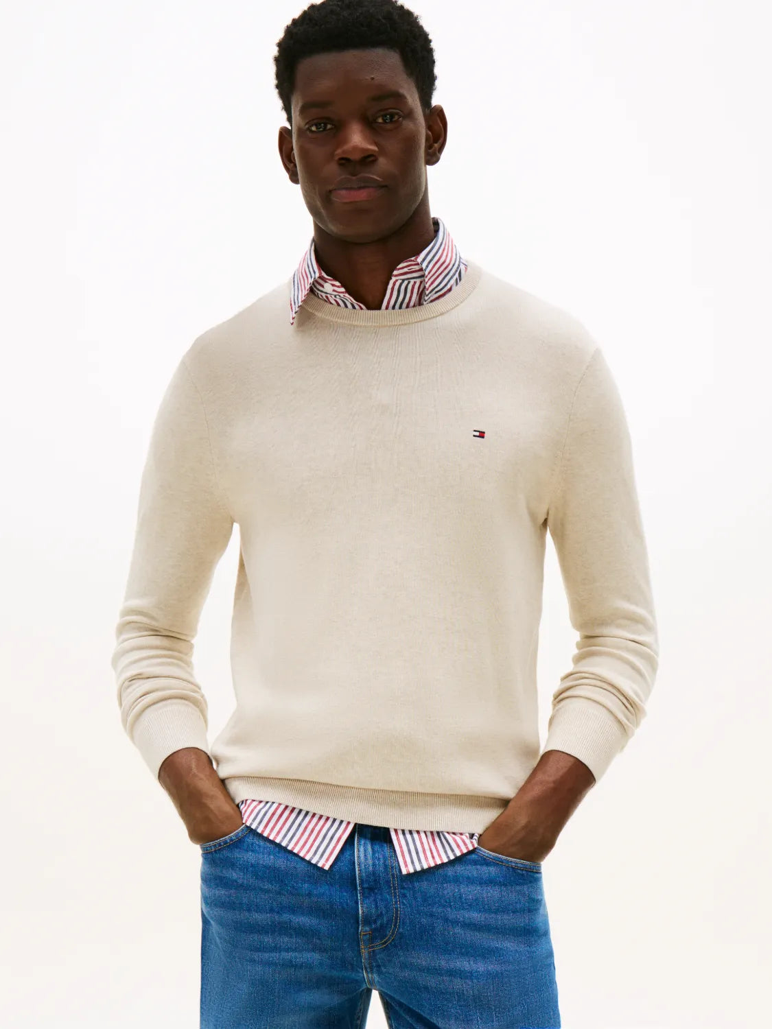 pull-tommy-hilfiger-beige-homme-face