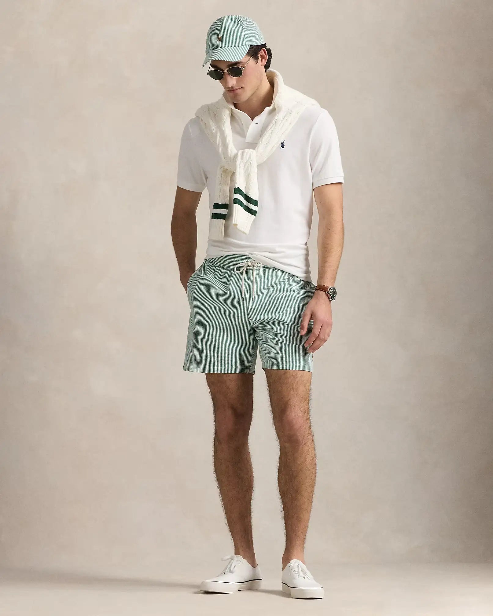 short-de-bain-raye-ralph-lauren-vert-homme-porte