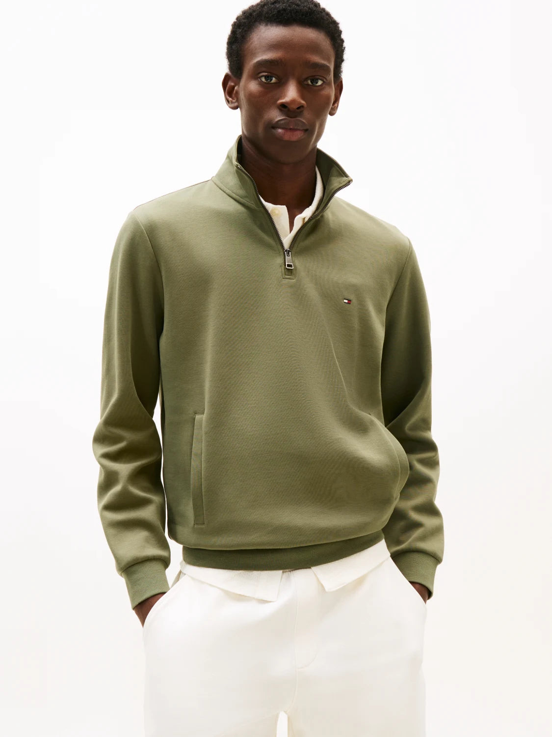 sweat-caionneur-tommy-hilfiger-kaki-homme-face