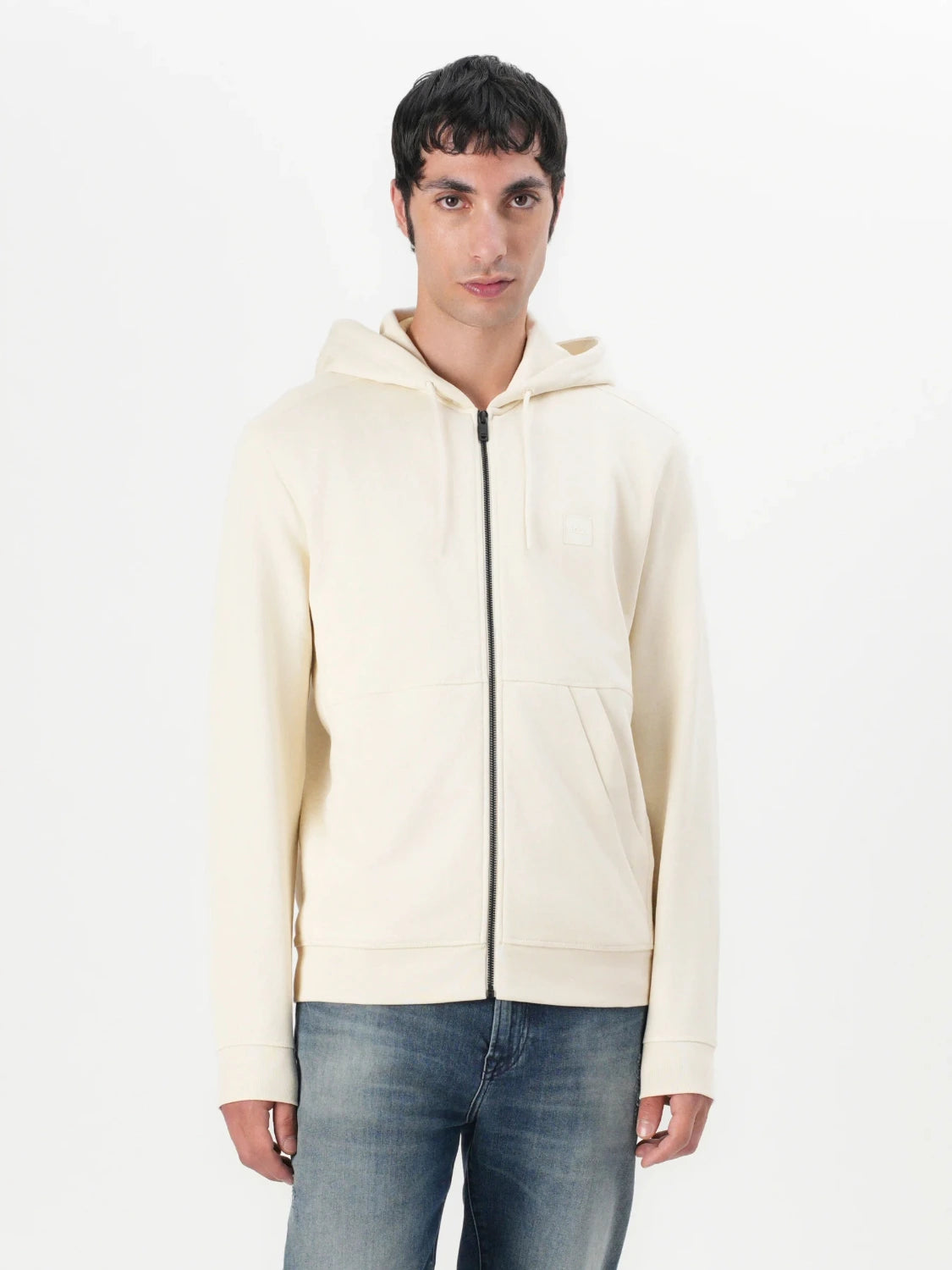 sweat-zippe-boss-jaune-homme-face