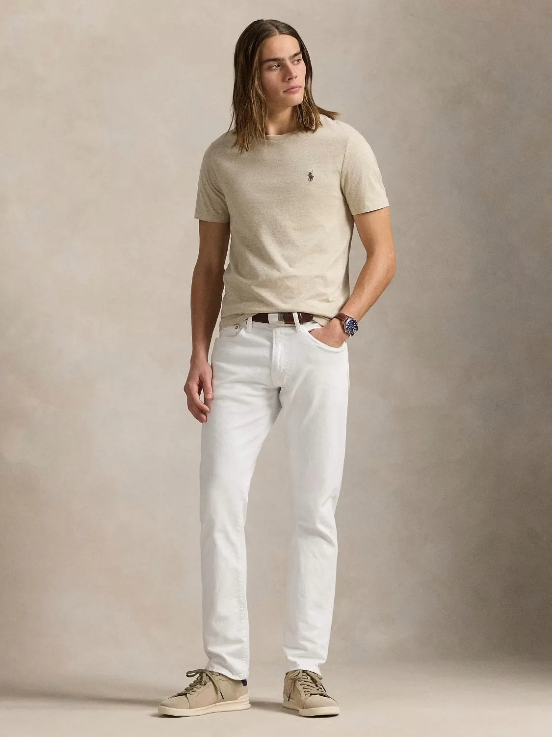t-shirt-ralph-lauren-beige-homme-porte