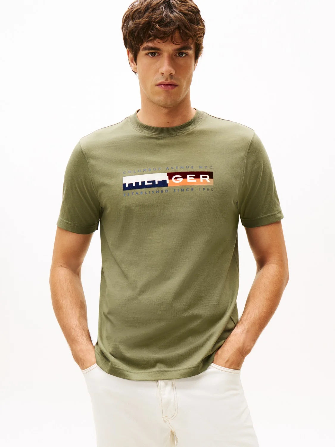 t-shirt-tommy-hilfiger-kaki-homme-face