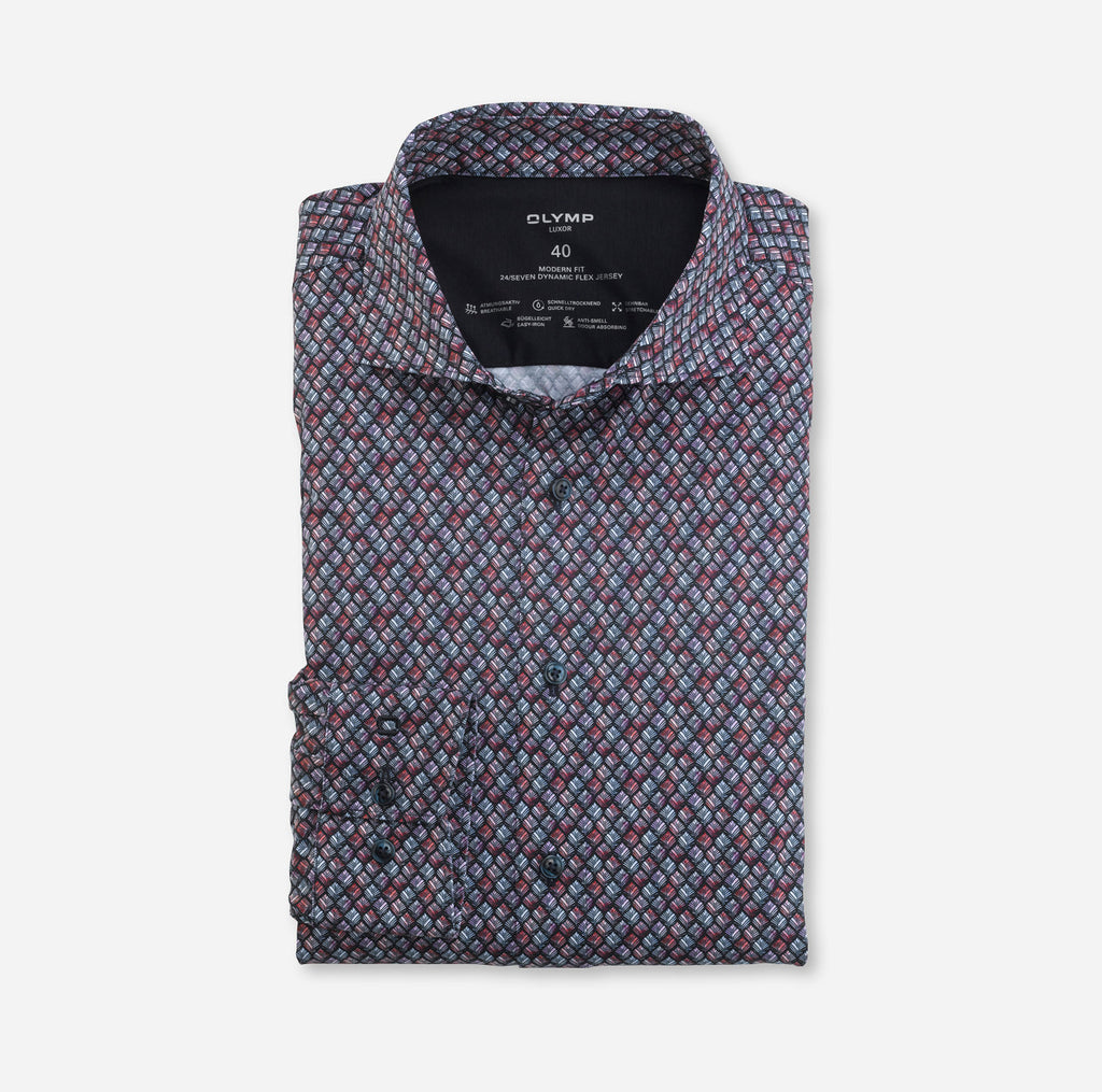 Chemise col montant Luxor OLYMP coupe droite rouge | Georgespaul