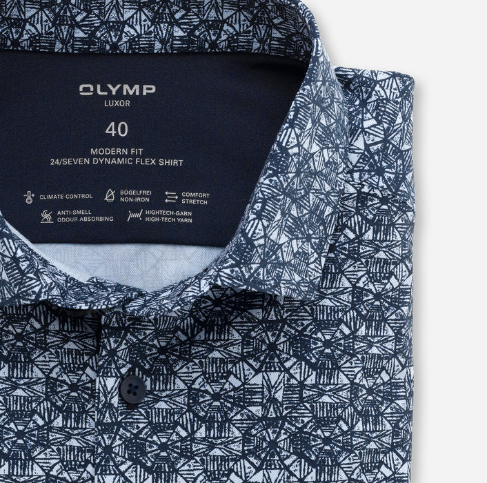 Chemise à imprimés Luxor OLYMP coupe droite bleue | Georgespaul