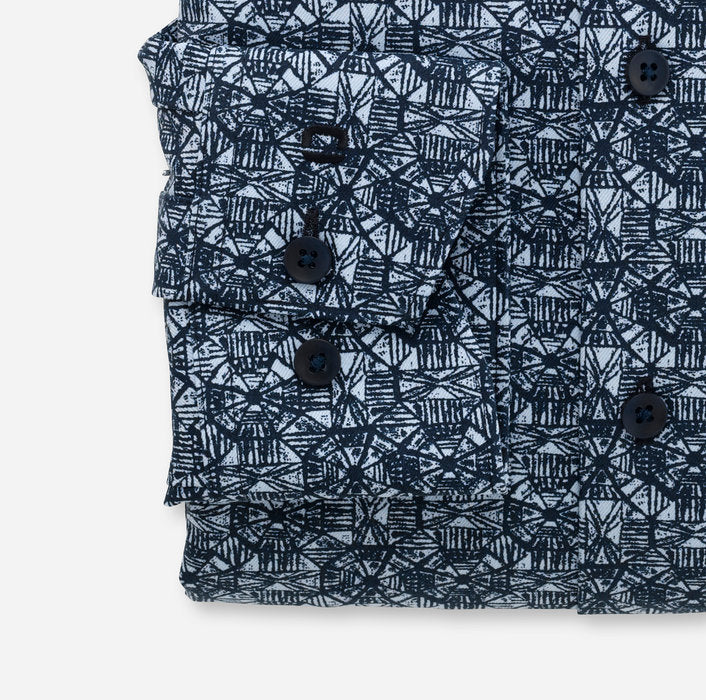 Chemise à imprimés Luxor OLYMP coupe droite bleue | Georgespaul