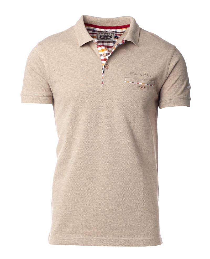 Polo homme poche poitrine Ethnic Blue beige chiné | Georgespaul