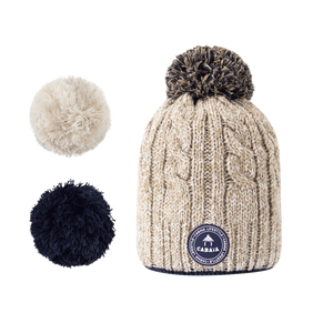 Bonnet Creamy Gin Cabaïa beige pompons interchangeables | Georgespaul