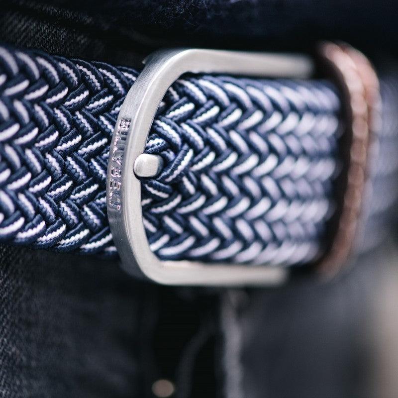 Ceinture tressée Billybelt bleue et blanche en cuir - Georgespaul