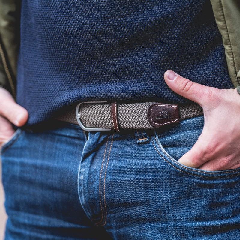 Ceinture tressée Billybelt taupe beige en cuir - Georgespaul