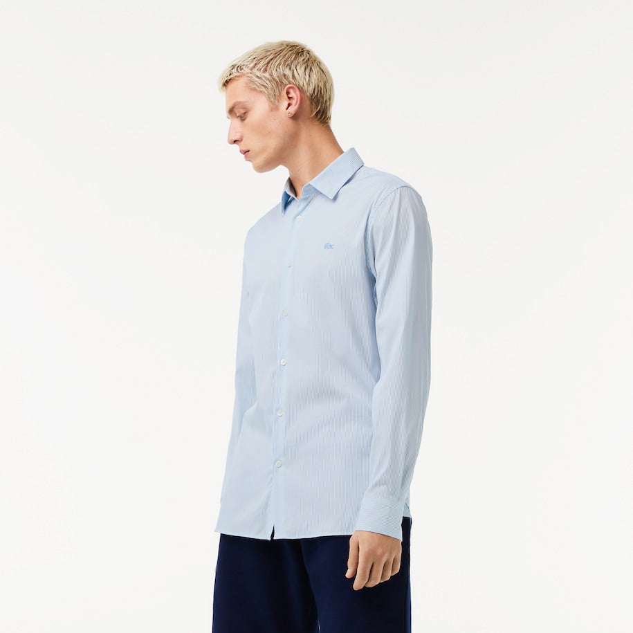 Chemise à carreaux homme Lacoste ajustée bleu clair stretch | Georgespaul
