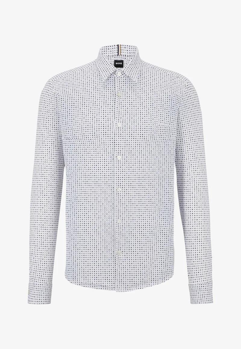 Chemise à imprimés BOSS ajustée marine en coton stretch - Georgespaul