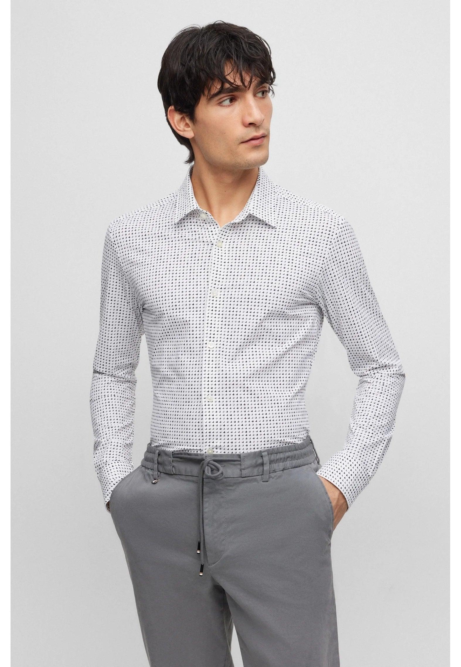 Chemise à imprimés BOSS ajustée marine en coton stretch - Georgespaul