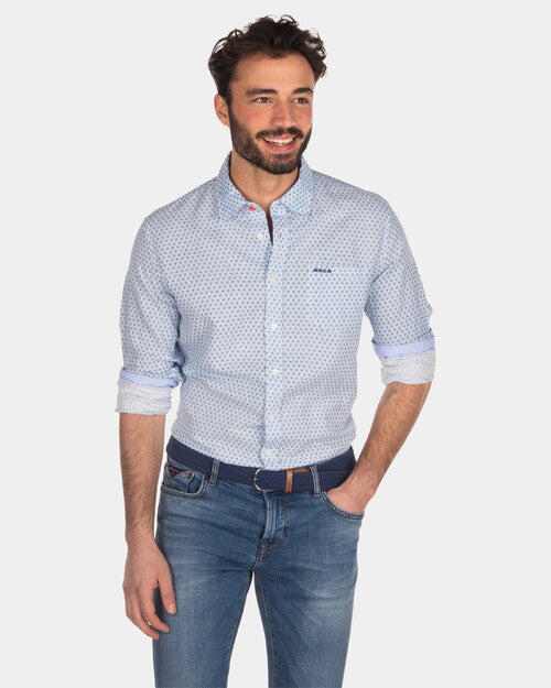 Chemise à pois pour homme NZA bleue en lin | Georgespaul