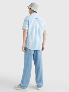 Chemise rayée Tommy Jeans bleue en lin pour homme I Georgespaul