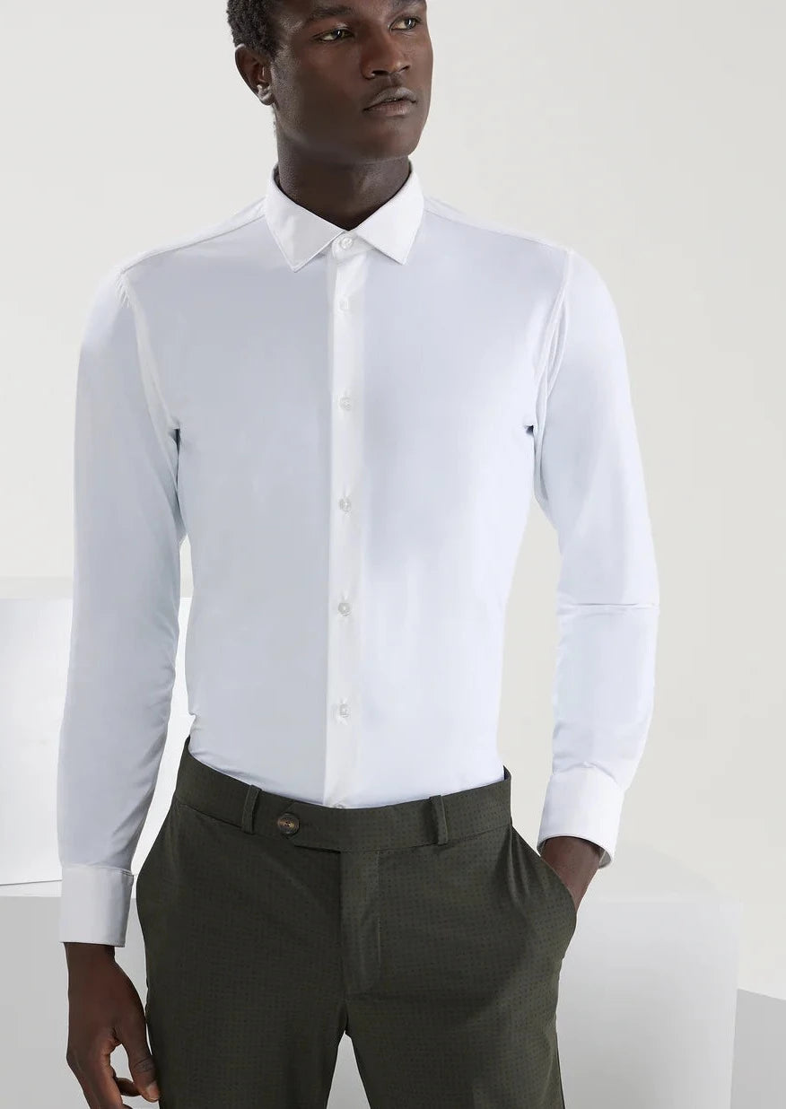 Chemise unie pour homme RRD ajustée blanche en coton stretch | Georgespaul